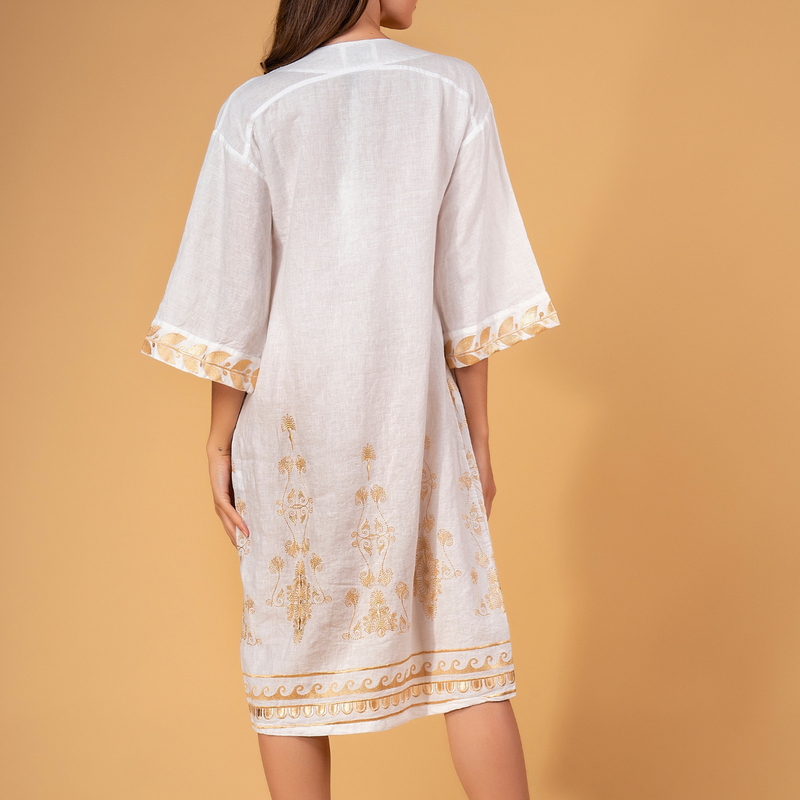 Apollo Radiance Mid Length Kaftan in Off White/Gold
