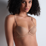 Sheer Emotion Moulded Plunge Bra in Sand