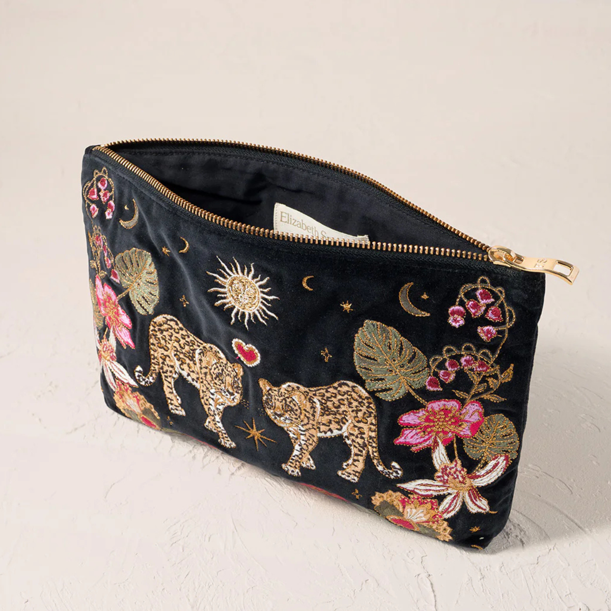 Celestial Leopard Velvet Everyday Pouch in Charcoal