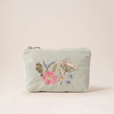 Pressed Flowers Velvet Coin Purse in Sage