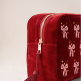 Dazzling Bows Velvet Wash Bag in Rouge