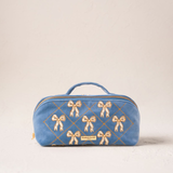 Lattice Bows Open Flat Makeup Bag in Dusky Blue
