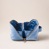 Lattice Bows Open Flat Makeup Bag in Dusky Blue