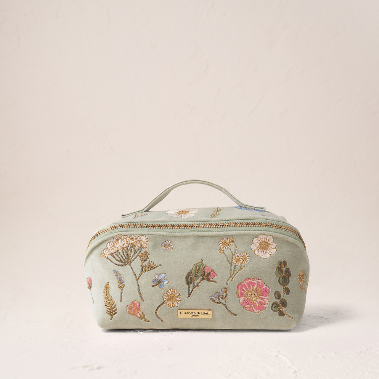 Pressed Flowers Open Flat Makeup Bag in Sage