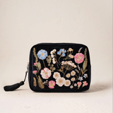 Pressed Flowers Velvet Wash Bag in Charcoal