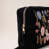 Pressed Flowers Velvet Wash Bag in Charcoal