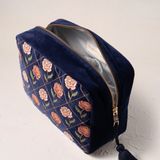 Rose Velvet Wash Bag in Navy