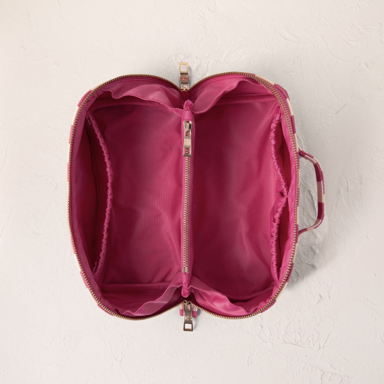 Tulip Stripe Canvas Printed Open Flat Makeup Bag in Pink