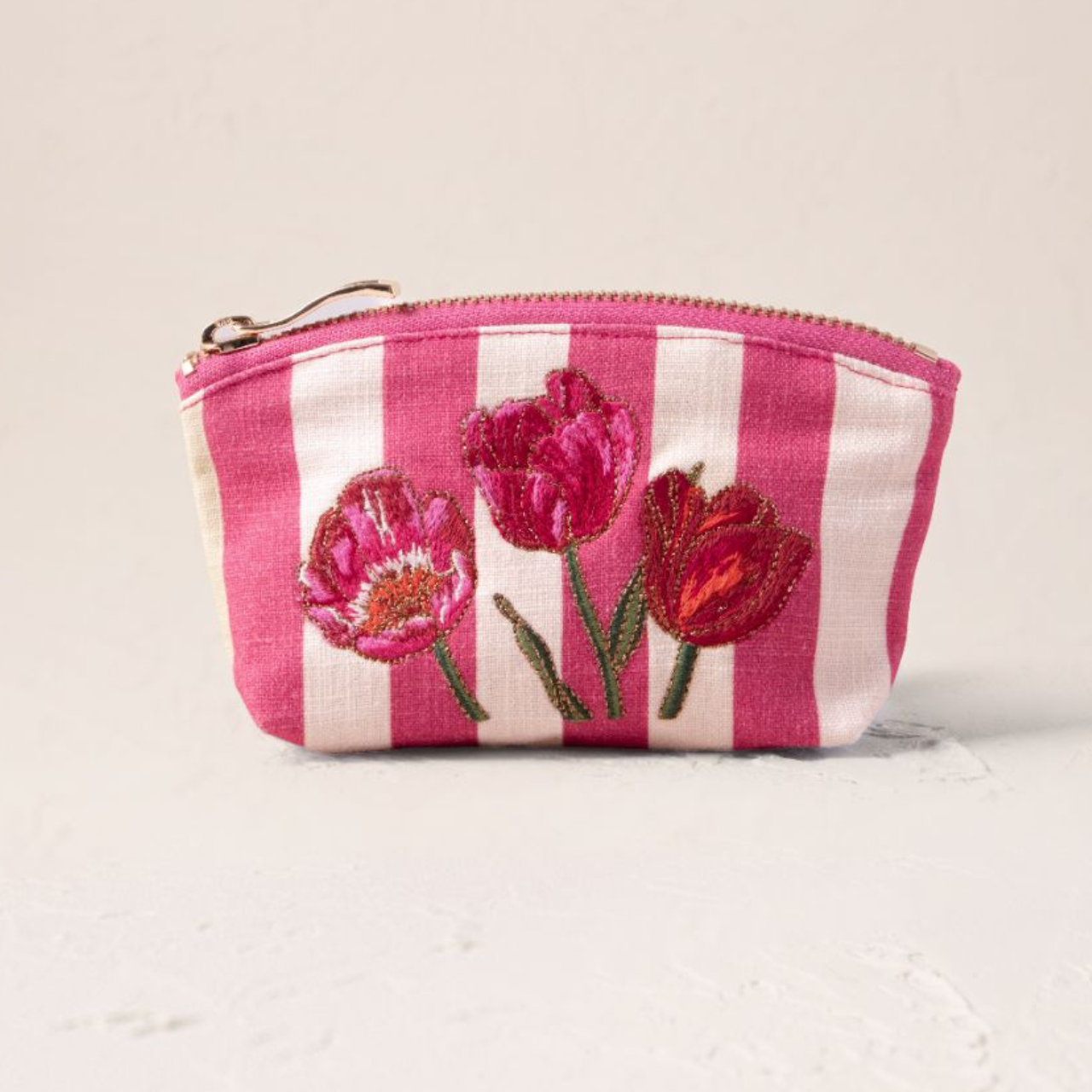 Tulip Stripe Canvas Printed Coin Purse in Pink