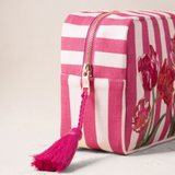 Tulip Stripe Canvas Printed Wash Bag in Pink