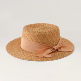 Dulani Raffia Braid Boater Hat in Salmon Melange