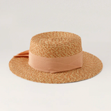 Dulani Raffia Braid Boater Hat in Salmon Melange