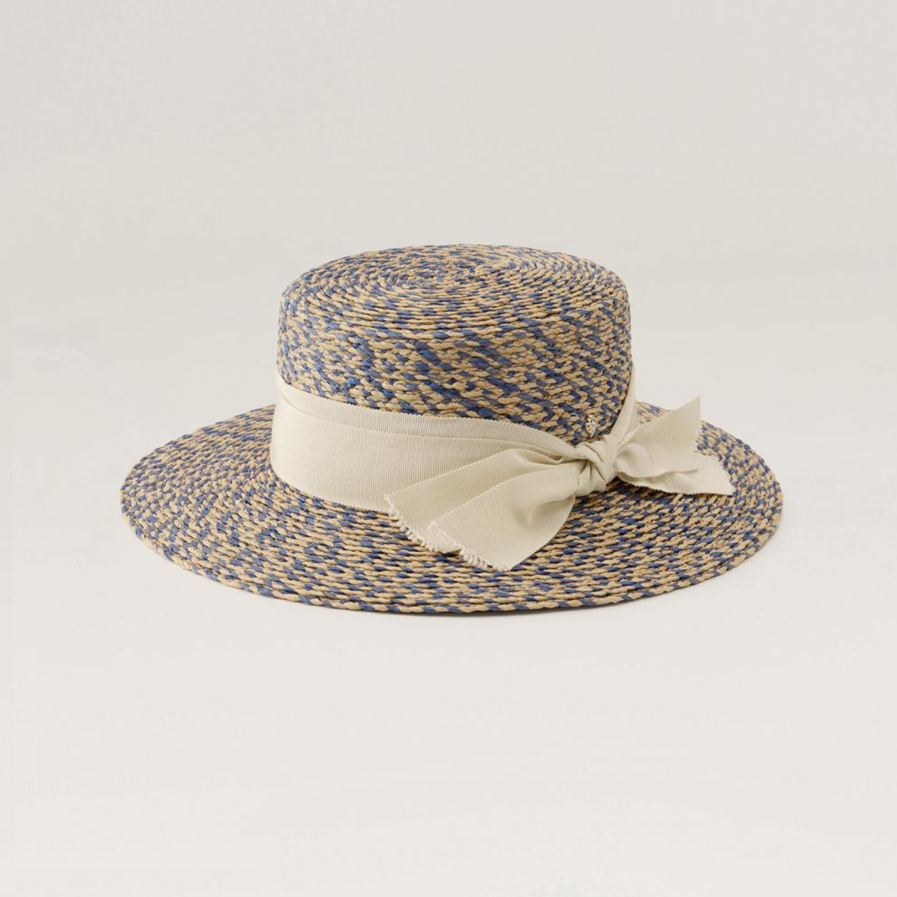 Dulani Raffia Braid Boater Hat in Lapis Melange/Cream