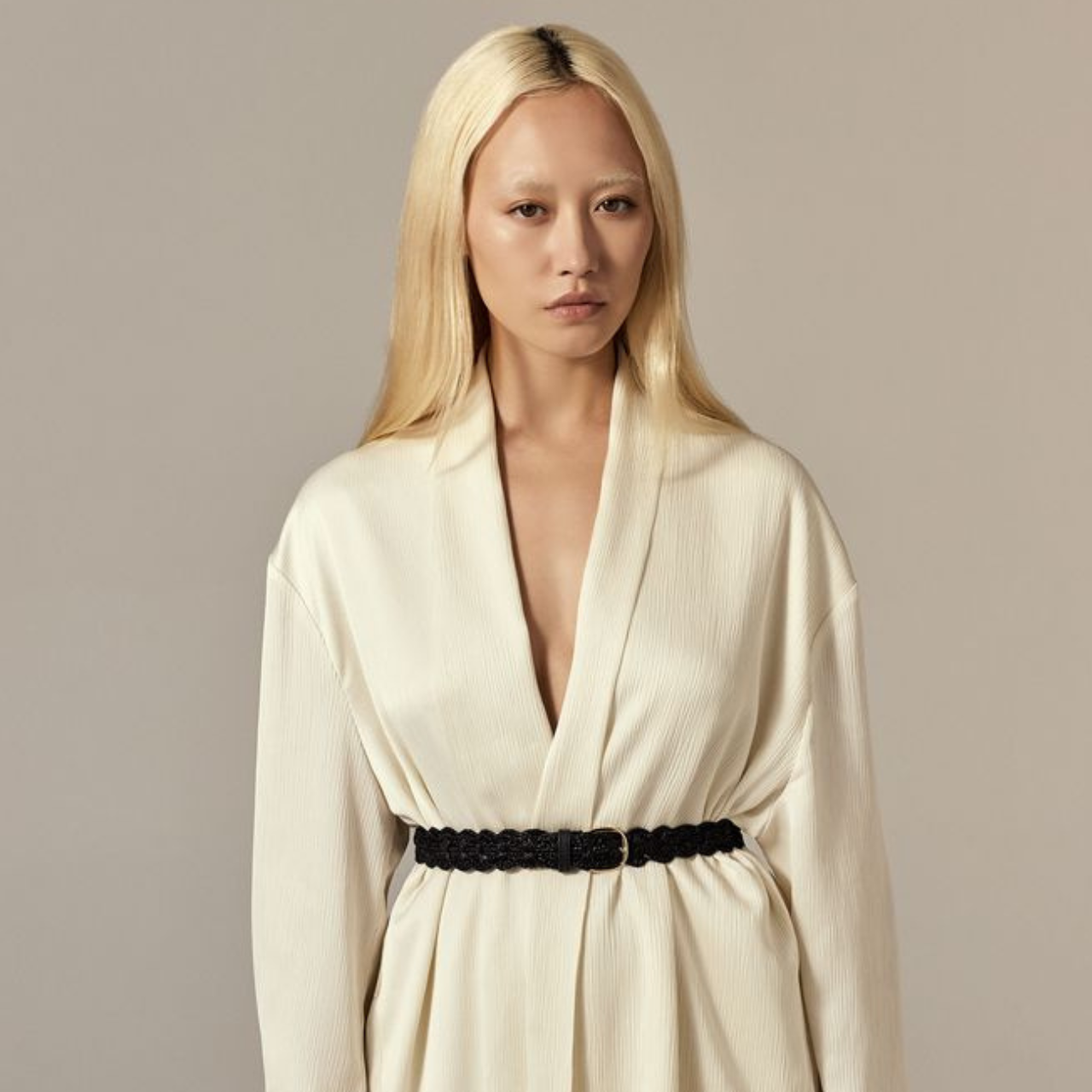 Sara Raffia Crochet Belt in Charcoal