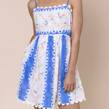 Bird Of Paradise Block Print Tie Back Mini Dress In Bluebell