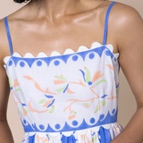 Bird Of Paradise Block Print Tie Back Mini Dress In Bluebell