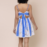 Bird Of Paradise Block Print Tie Back Mini Dress In Bluebell