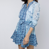 Cherry Blossom Print Godot Dress in China Blue
