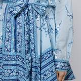 Cherry Blossom Print Godot Dress in China Blue