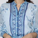 Cherry Blossom Print Godot Dress in China Blue