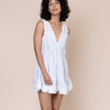 Poplin V-Back Mini Dress With Ric Rac Embroidery