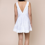 Poplin V-Back Mini Dress With Ric Rac Embroidery