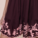 V-Back Mini Dress In Black Cherry With Butterfly Embroidery