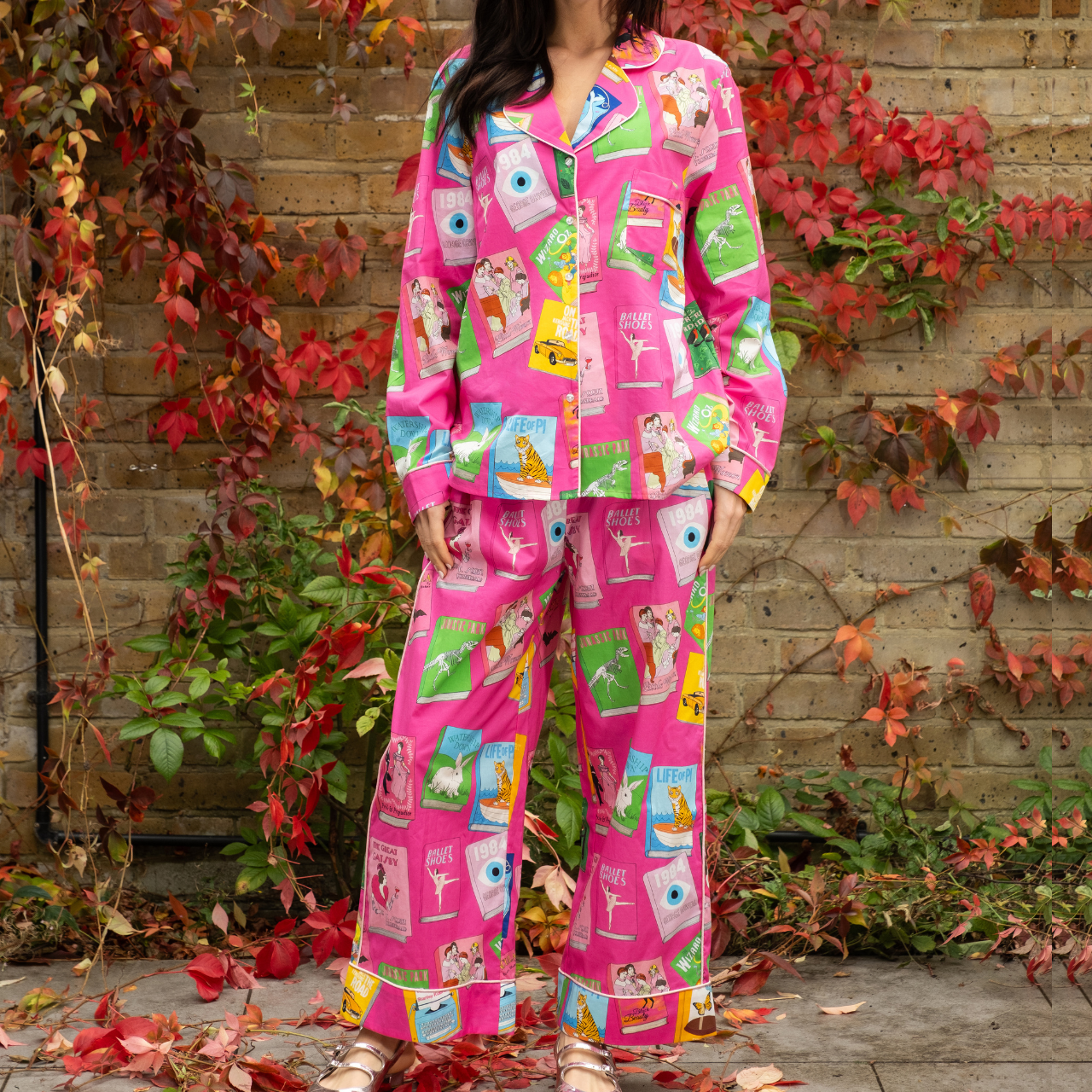 Book Covers Cotton Pyjama Set in Bright Pink