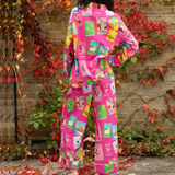 Book Covers Cotton Pyjama Set in Bright Pink