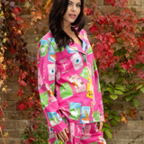 Book Covers Cotton Pyjama Set in Bright Pink