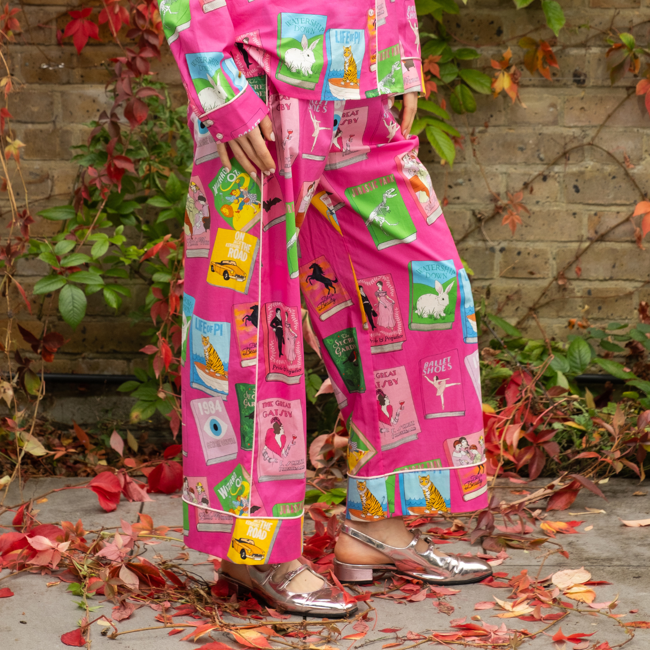 Book Covers Cotton Pyjama Set in Bright Pink