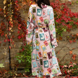 Book Covers Long Silk Robe in Pale Pink