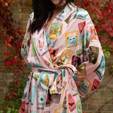 Book Covers Long Silk Robe in Pale Pink