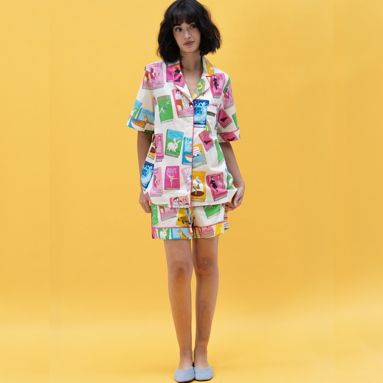 Book Covers Short Cotton Pyjama Set in Ivory