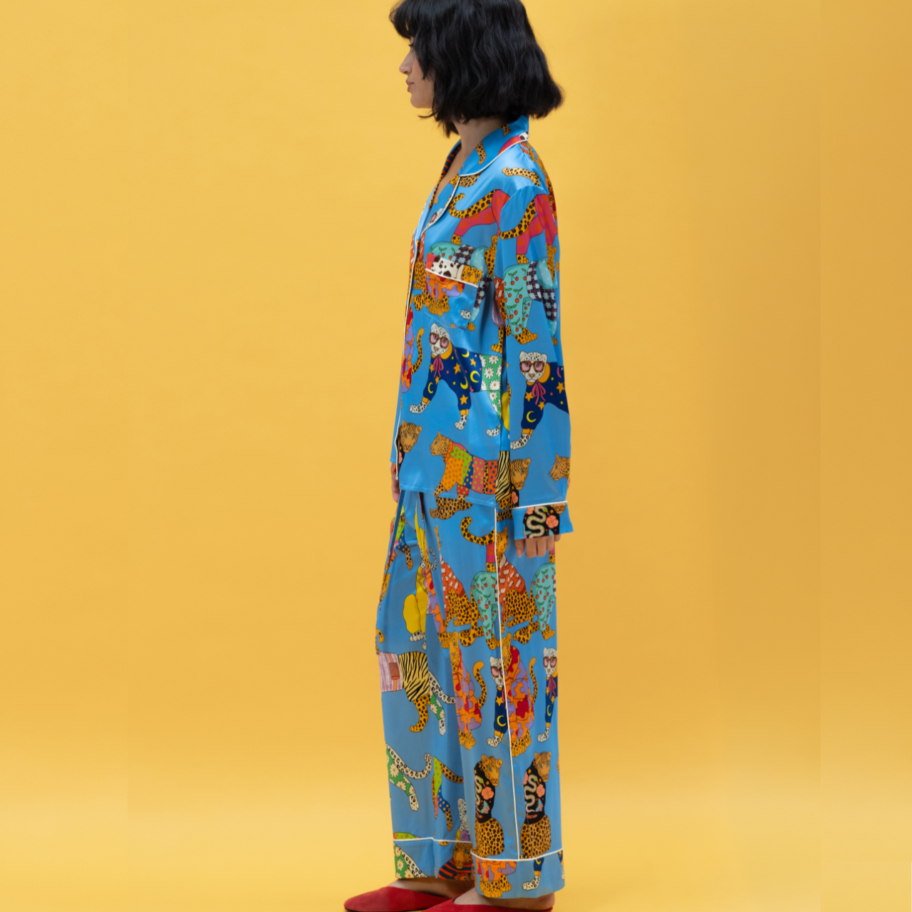 Leopards Can't Change Their Spots Silk Pyjamas in Cornflower Blue