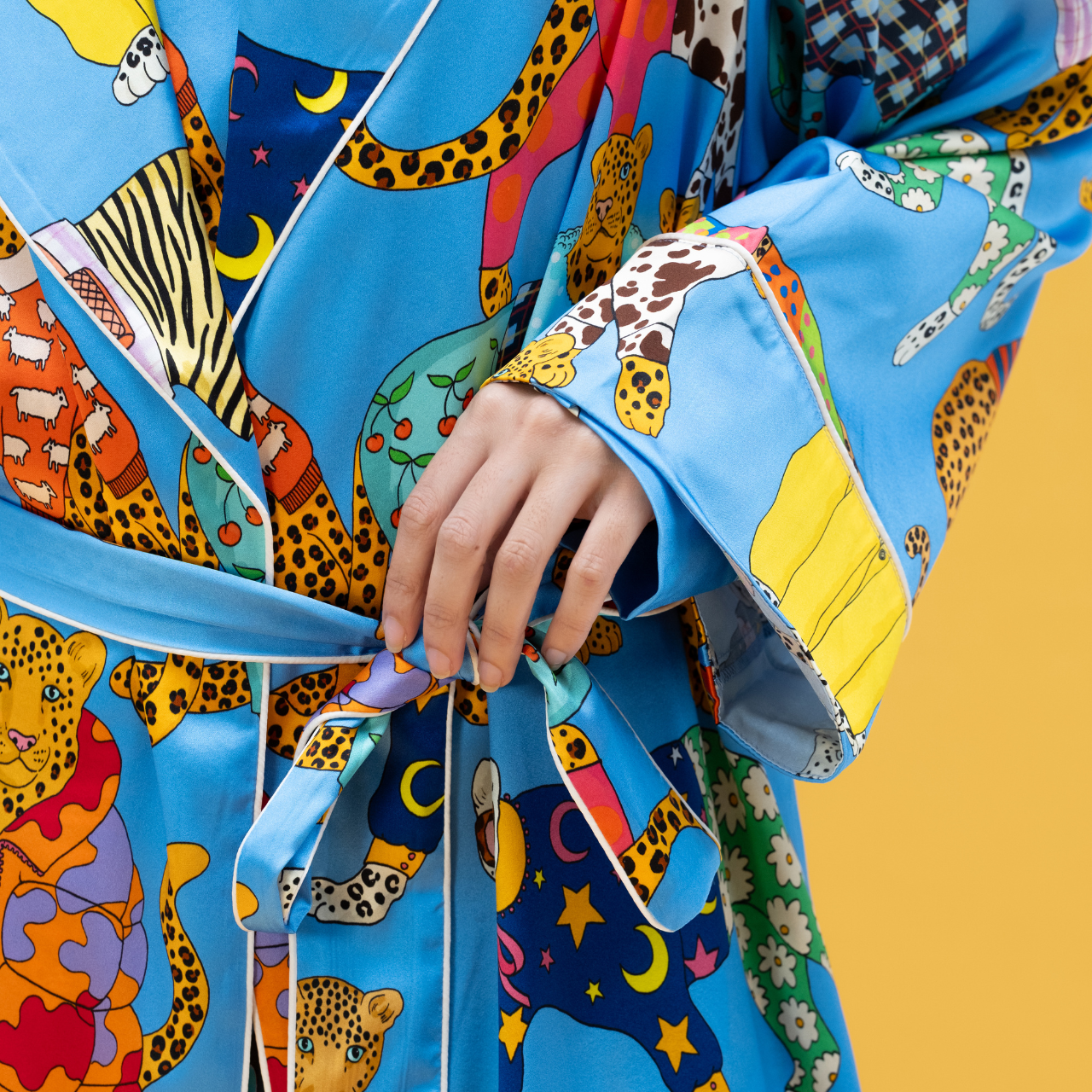 Leopards Can't Change Their Spots Long Silk Robe in Cornflower Blue