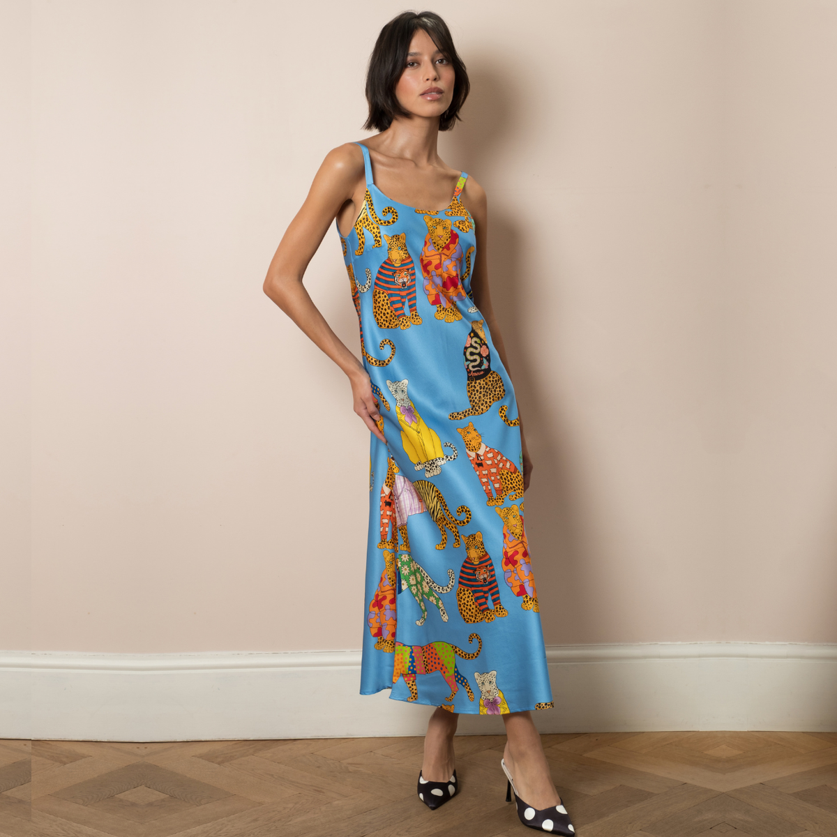 Leopards Can't Change Their Spots Silk Slip Dress in Cornflower Blue