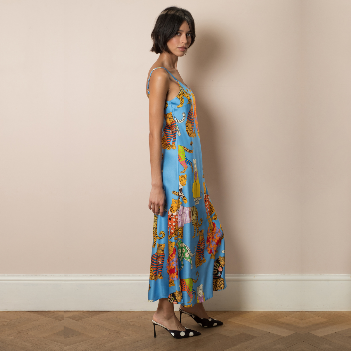Leopards Can't Change Their Spots Silk Slip Dress in Cornflower Blue
