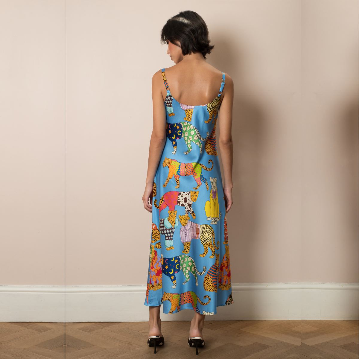 Leopards Can't Change Their Spots Silk Slip Dress in Cornflower Blue