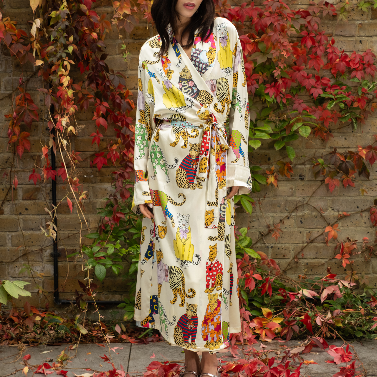 Leopards Can't Change Their Spots Long Silk Robe in Ivory