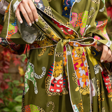 Leopards Can't Change Their Spots Long Silk Robe in Olive