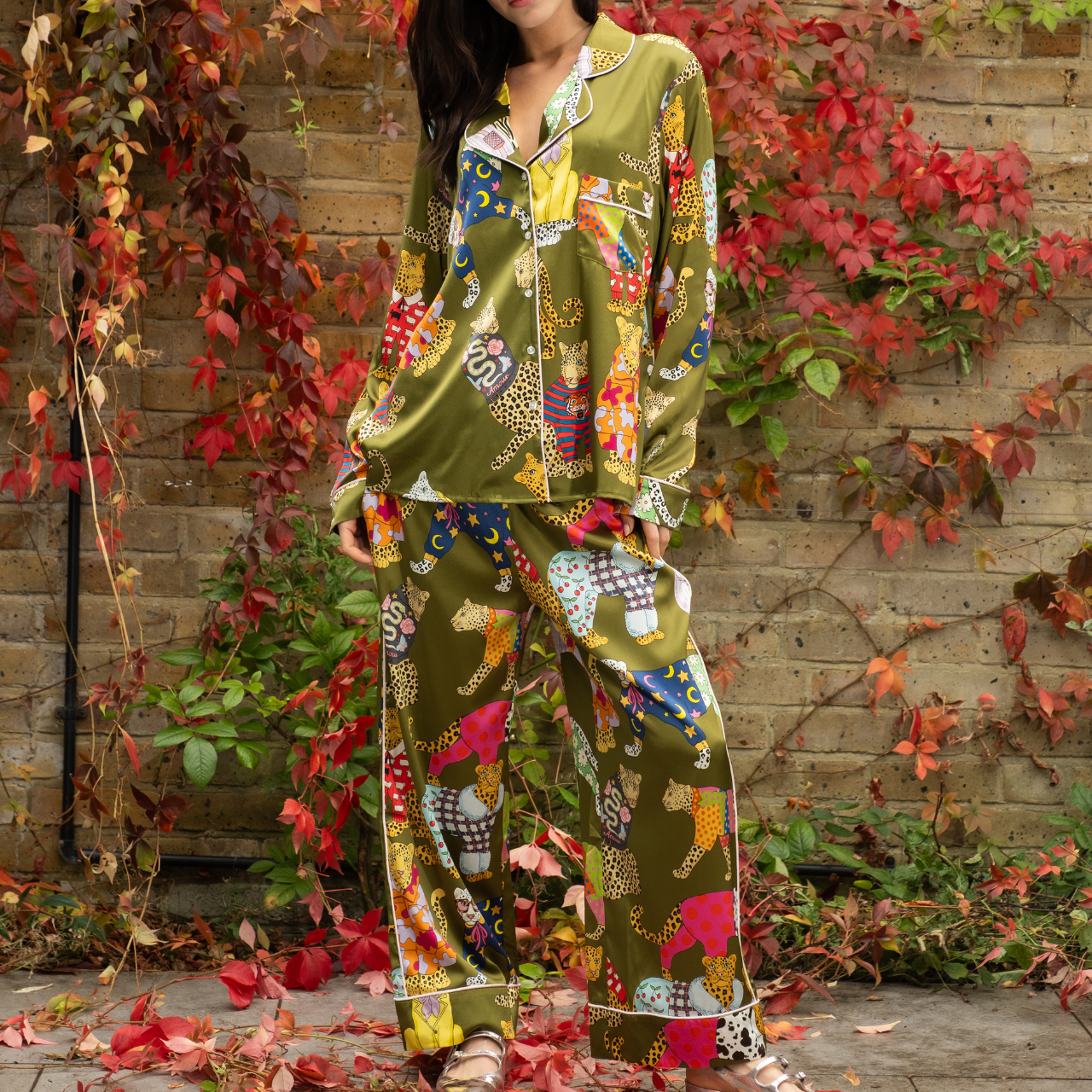 Leopards Can't Change Their Spots Silk Pyjamas in Olive