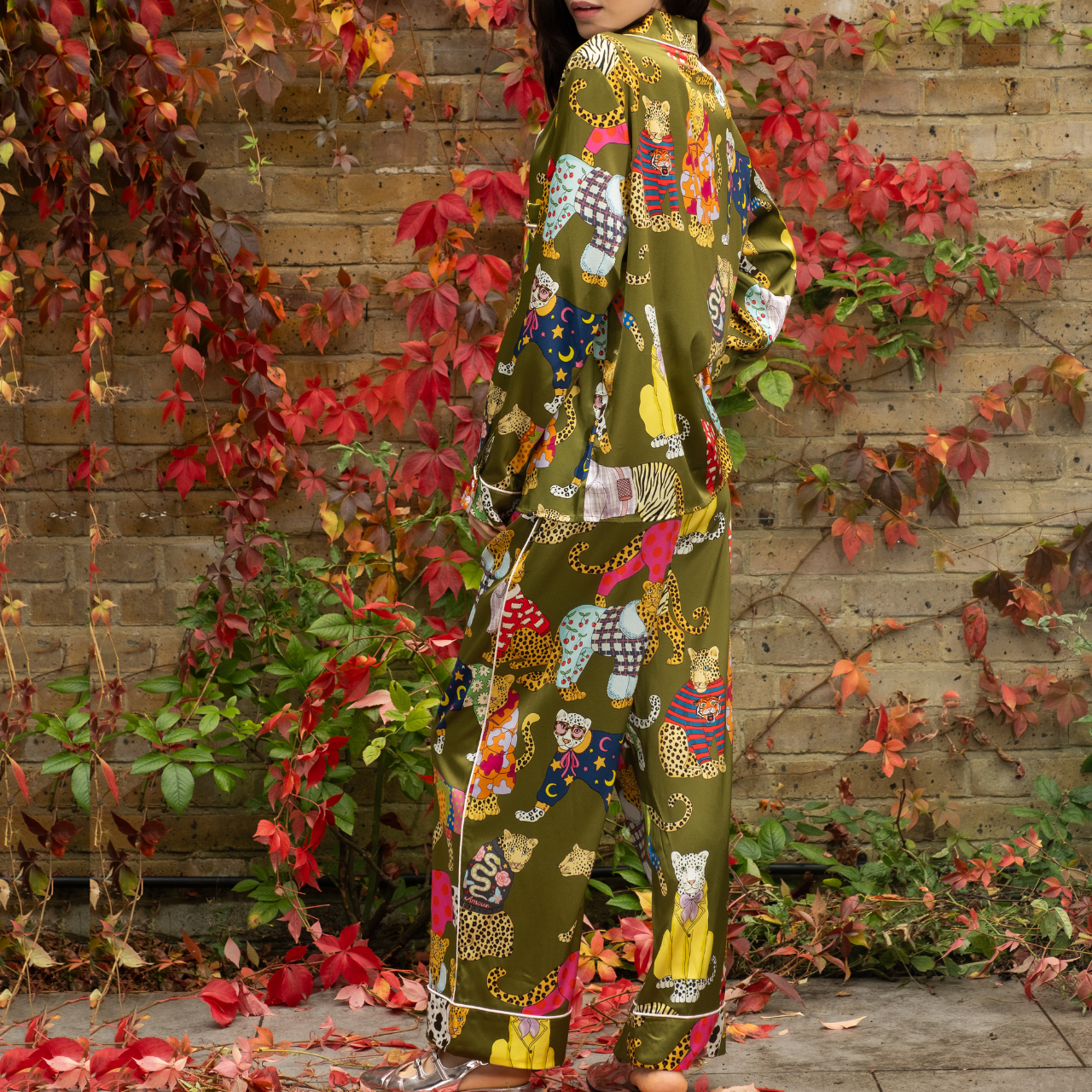 Leopards Can't Change Their Spots Silk Pyjamas in Olive