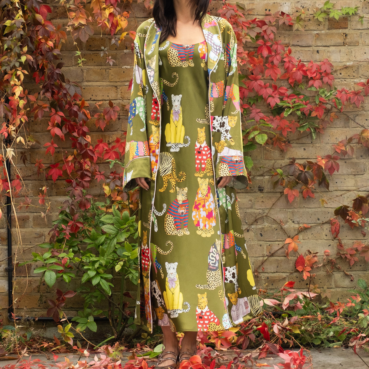 Leopards Can't Change Their Spots Silk Slip Dress in Olive