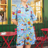 London Blue Short Linen Pyjama Set