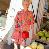 New York Coral Short Linen Pyjama Set