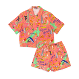 New York Coral Short Linen Pyjama Set