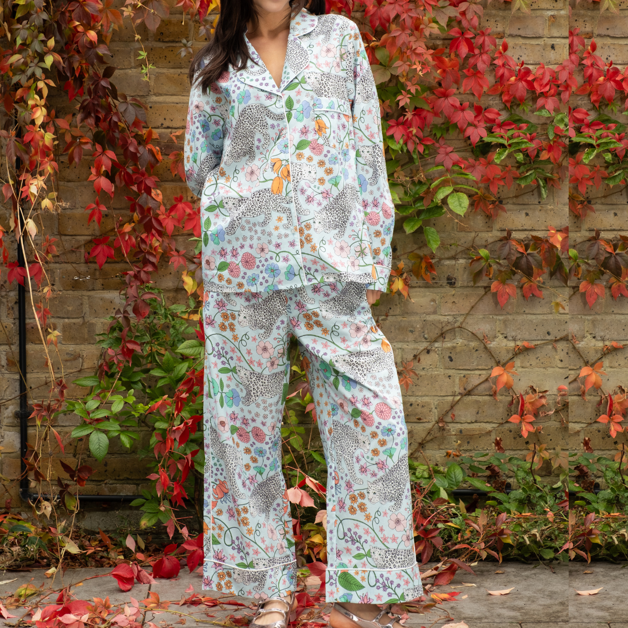 Snow Leopards Cotton Pyjamas in Pale Blue