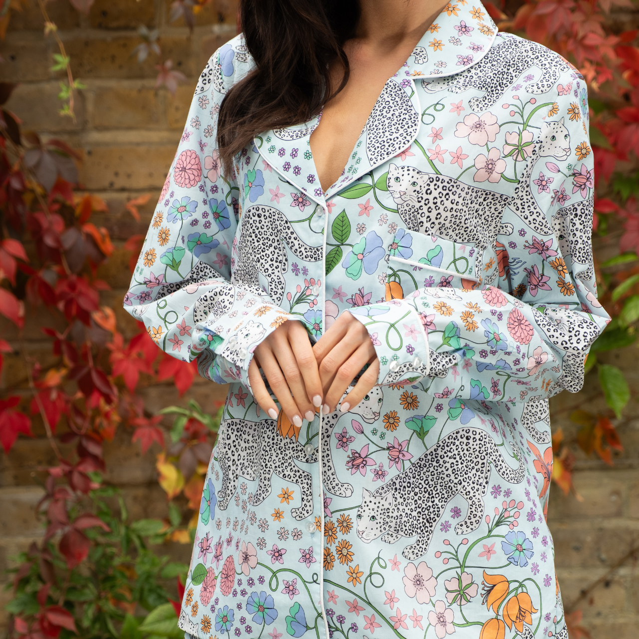 Snow Leopards Cotton Pyjamas in Pale Blue