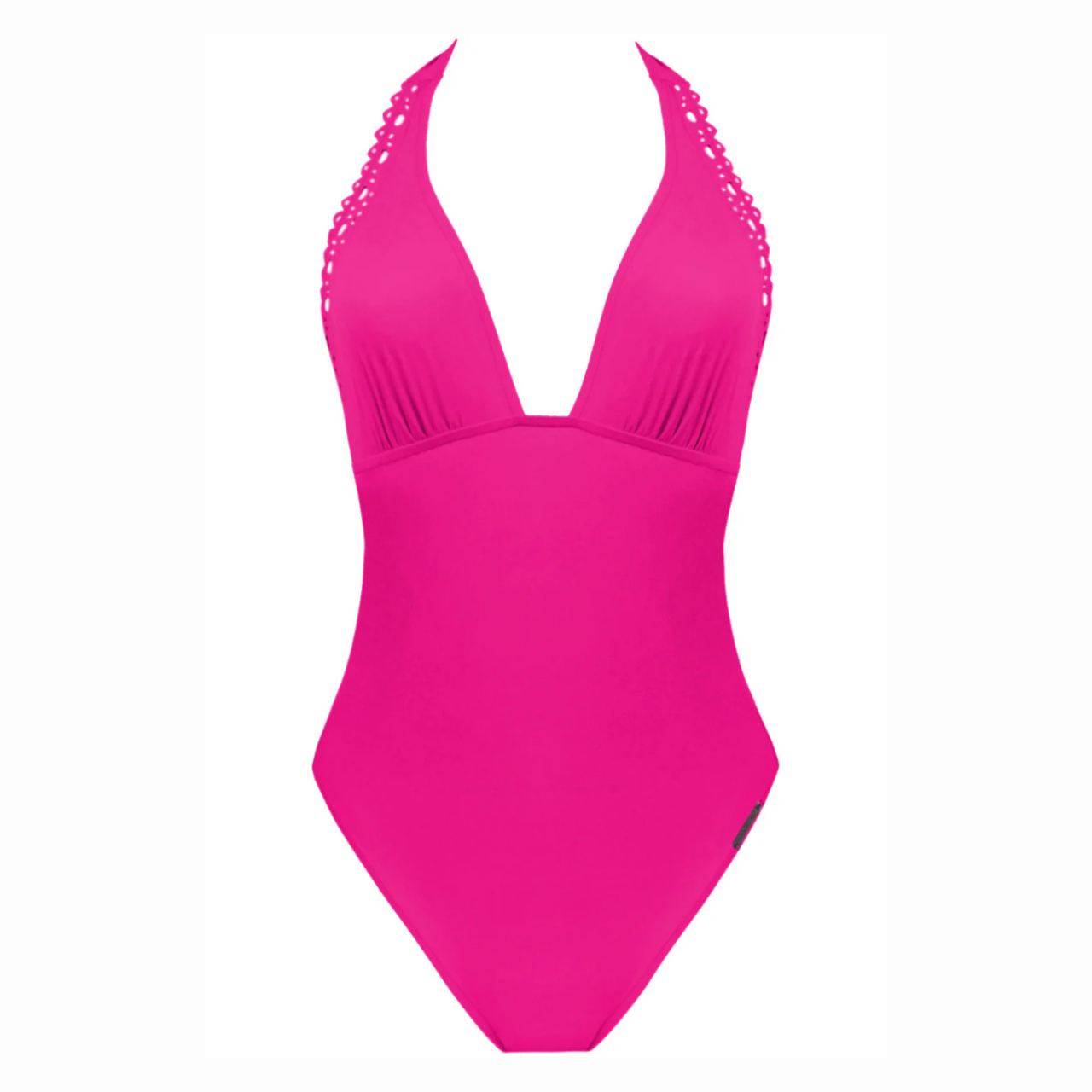 Ajourage Couture Plunging Back Halter Swimsuit in Fuchsia